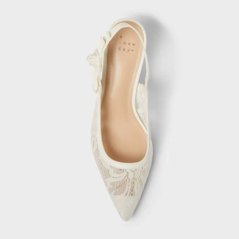 Women's Milan Pointed Toe Slingback Stiletto Heels - Cream 6.5
